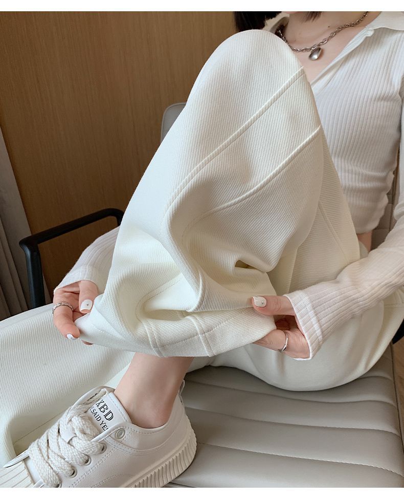 白色阔腿裤女2025年新款春秋高腰直筒秋季薄款休闲卫裤香蕉运动裤详情4