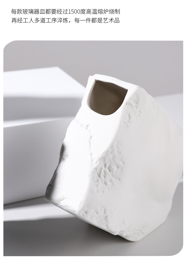 2025 High-end black and white texture square stone vase combination display, living room wine cabinet, dried flower arrangement, soft decoration handicraft pic 6