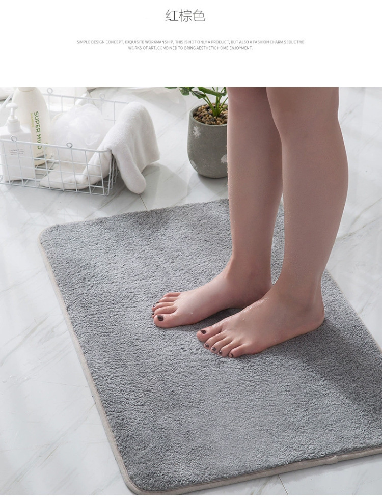 跨境仿羊绒卫生间脚垫纯色吸水防滑方形毛绒浴室地垫简约地毯详情9