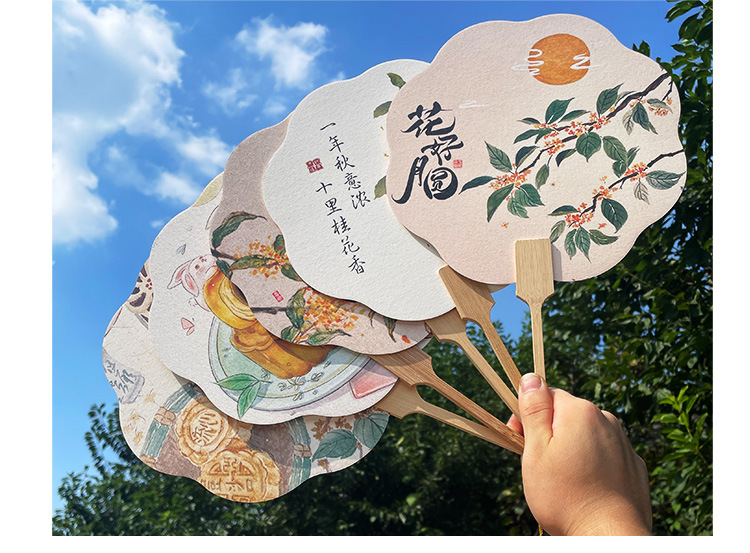 中秋节团扇宣纸扇子中秋活动暖场扇古风宫扇月饼玉兔嫦娥扇面定制详情9