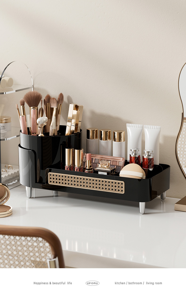 化妆品收纳盒旋转桌面分格梳妆台置物架大容量高颜值护肤品整理盒详情13