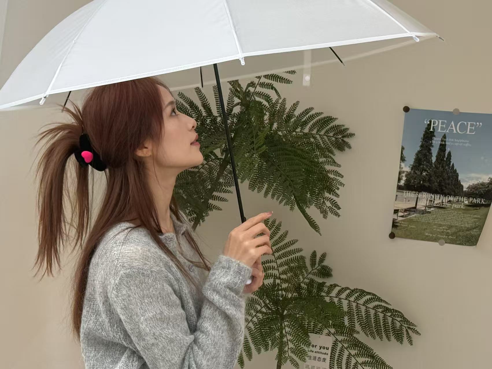 Rain Flower transparent disposable umbrella wholesale, long-handled automatic PVC plastic white high appearance level umbrella wholesale pic 1