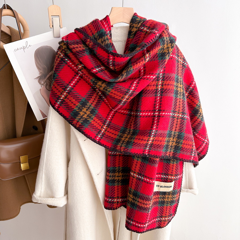 新款直播爆款甜美百搭粉色格子软糯学生格子围巾冬季保暖流苏披肩详情9