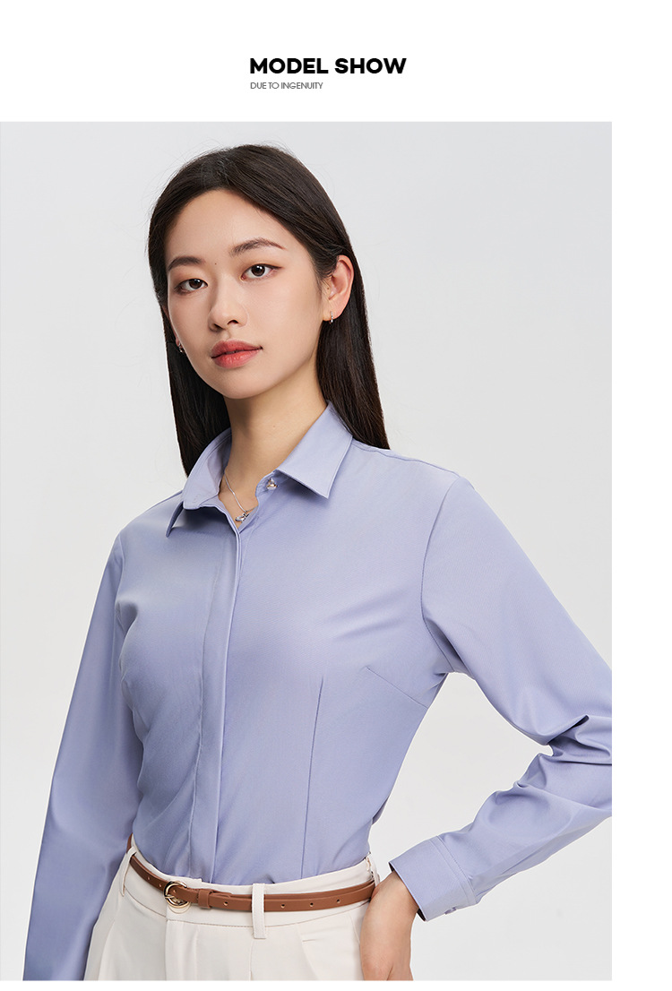 竹纤维衬衫女夏季斜纹长短袖免烫凉爽垂感休闲通勤职业正装薄外套详情23