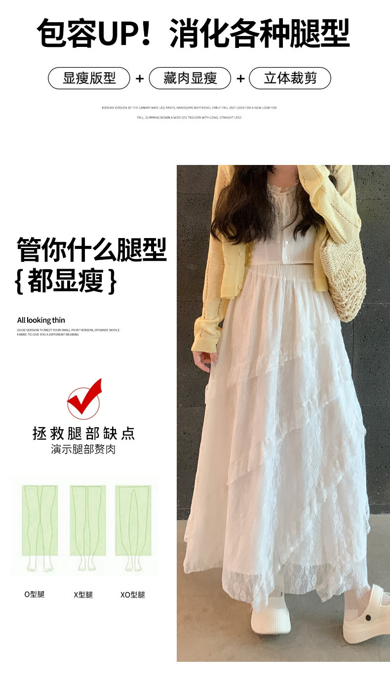 复古拼接斜纹白色蕾丝半身裙女春季新款层次感网纱a字长裙蛋糕裙详情5