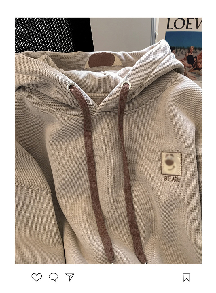 奶系加绒加厚刺绣小熊可爱连帽衫卫衣女秋冬vintage减龄宽松上衣详情8