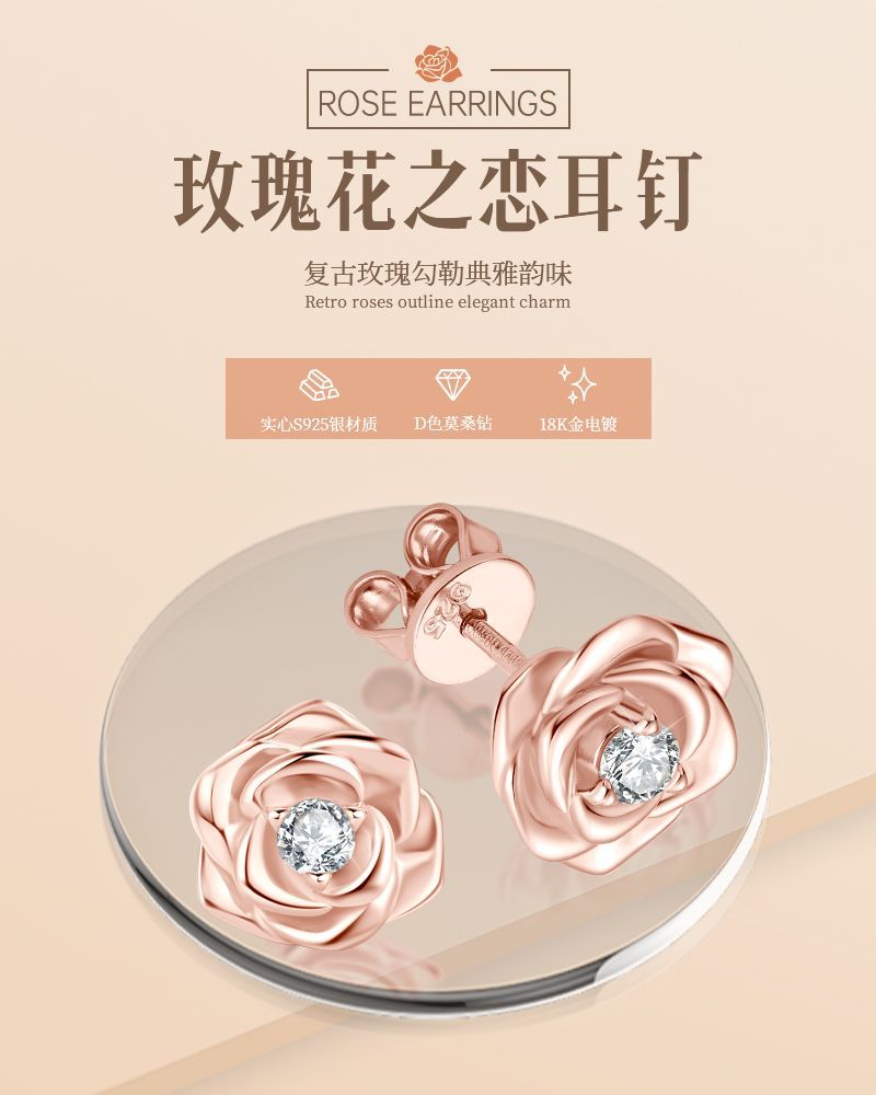 跨境爆款ins小清新玫瑰金D色莫桑石耳钉925银耳饰批发高级感设计详情18