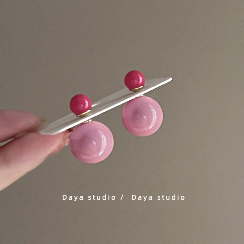 浮雕雾霾蓝法式复古滴釉玫瑰花朵锆石耳环女轻奢高级感小众气质详情4