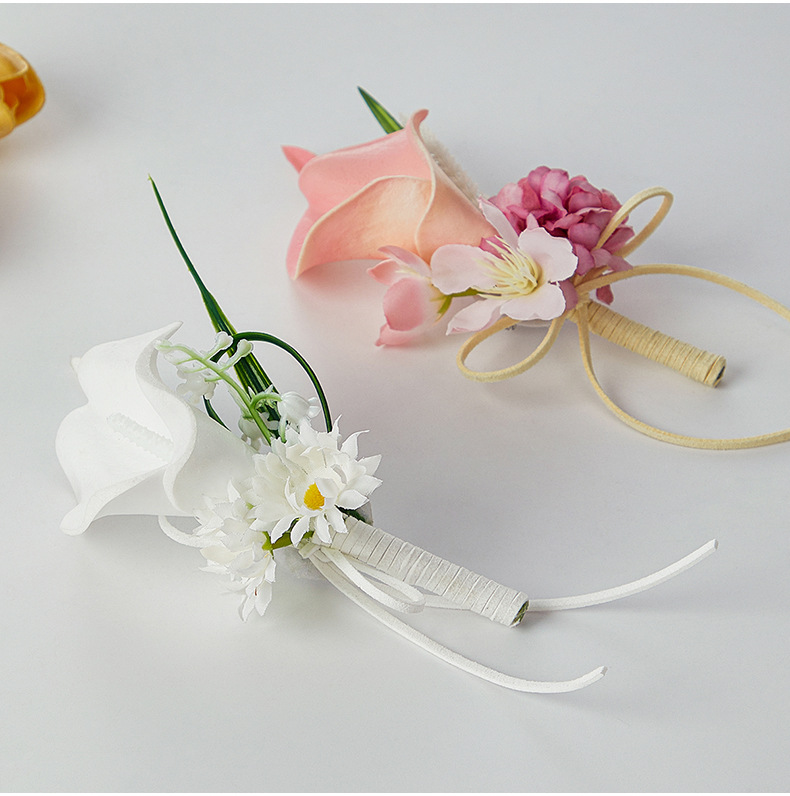 高级感婚礼胸花蜜釉粉永生花马蹄莲男士襟花手工造境新郎结婚胸花详情14