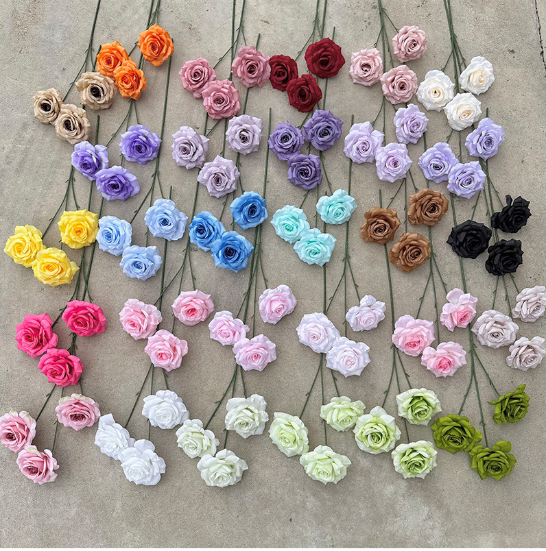 婚礼堂插花三头无叶钻石玫瑰仿真花婚庆酒店背景装饰家居办公文化园艺玫瑰详情1