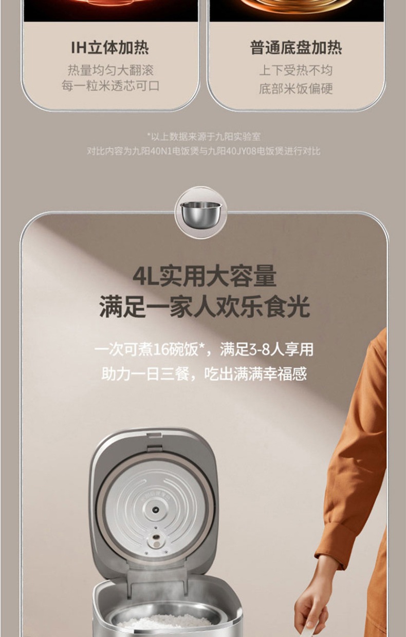 九阳电饭煲0涂不锈钢内胆IH加热智能家用电饭锅40N1一件起批集采详情12
