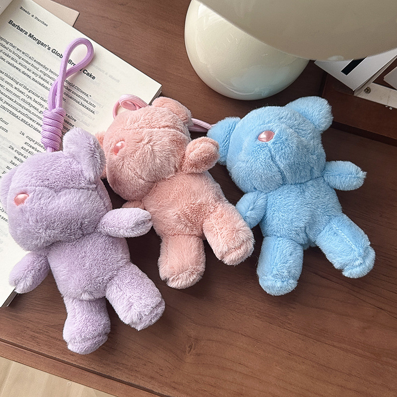 Cute candy-colored eyeless bear figurines, keychains, small pendants, backpack decorations, plush toys, claw machines, dolls pic 7