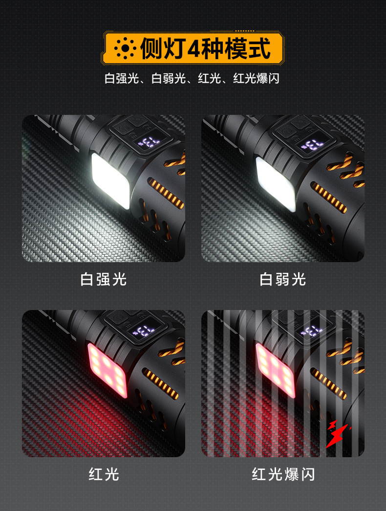 White laser flashlight, telescopic zoom, ultra-bright, long-lasting battery, electric display work light, strong light, outdoor lighting flashlight pic 12