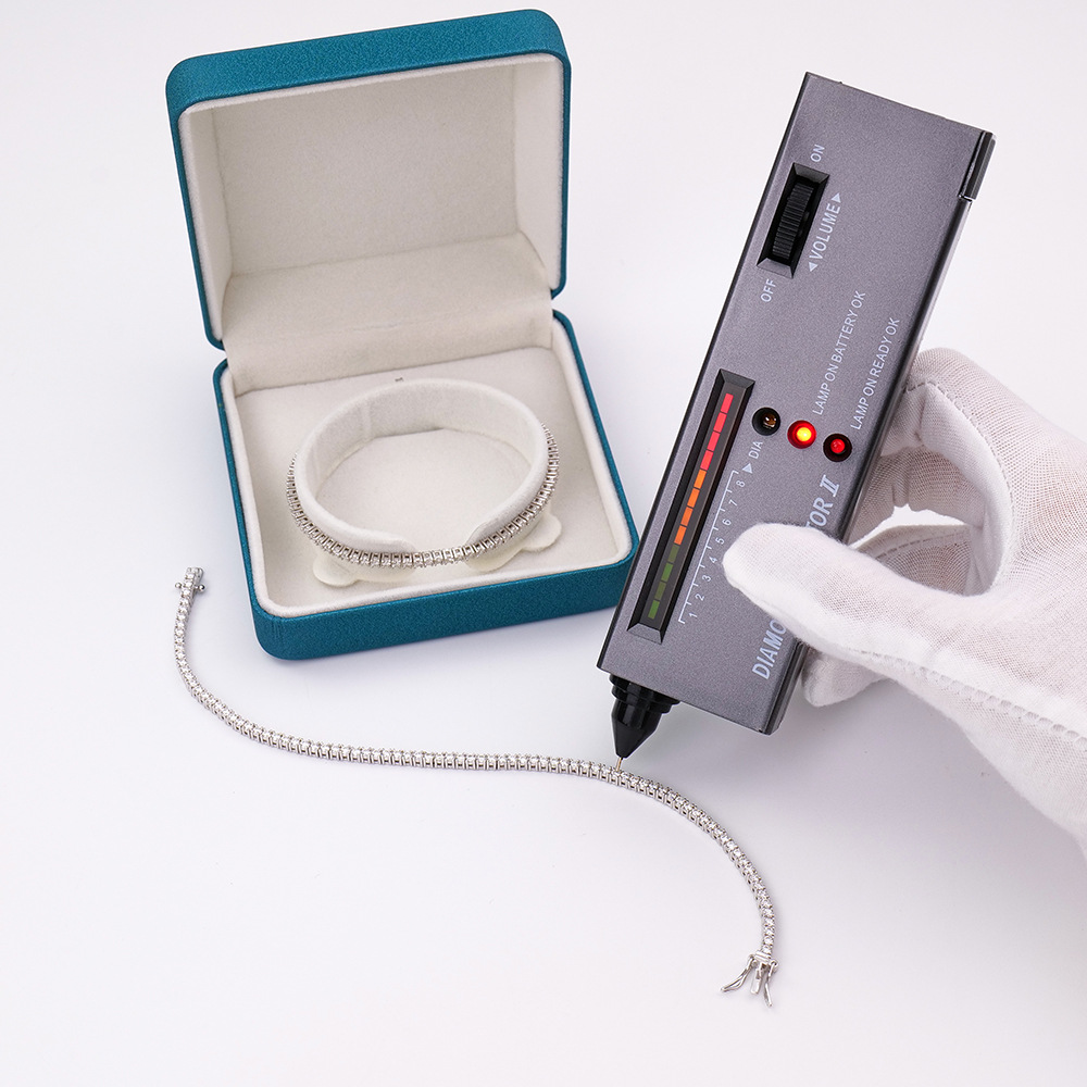 欧美风男士纯银手链2MM水钻镶嵌莫桑石时尚饰品送男友潮流款详情13