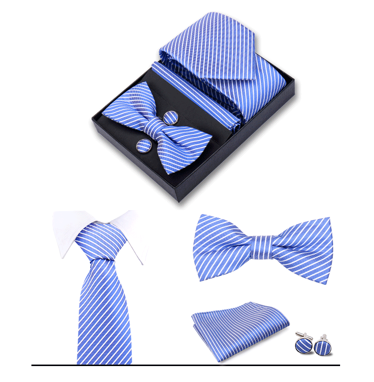 男士商务8cm领带领结口袋巾5件套礼盒装婚礼宴会条纹黑色手打领带详情22