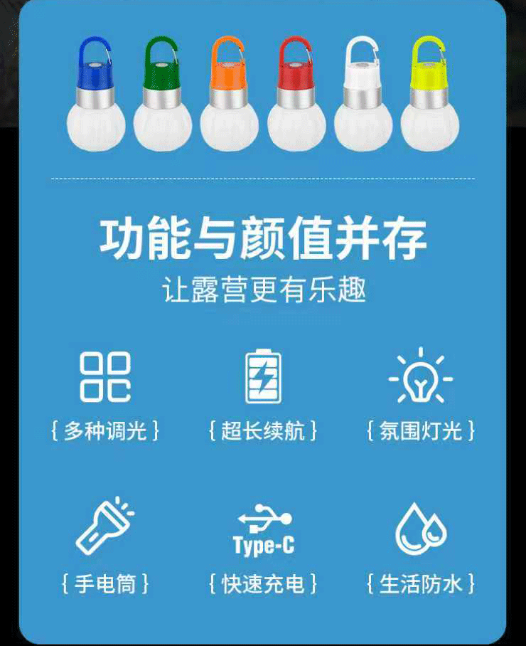 Outdoor mini bottle cap camping light, RGB colorful atmosphere light, rechargeable and hanging campsite tent new night light pic 3