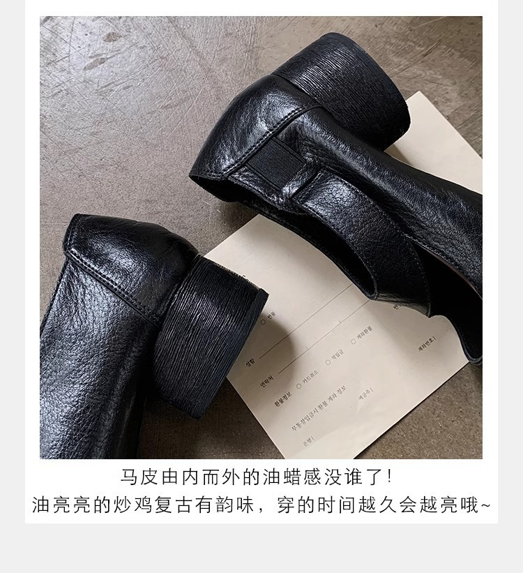 软羊皮~法式方头粗跟玛丽珍鞋女秋复古猪鼻子芭蕾鞋女小皮鞋单鞋详情14