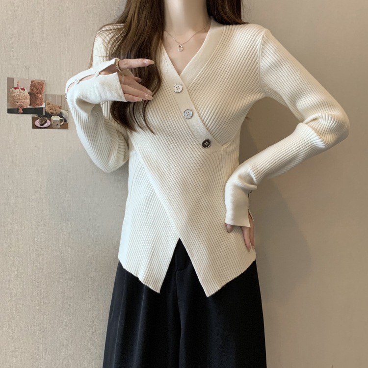 秋装女装V领毛衣套头针织衫设计感显瘦内搭秋季毛衣女外贸开衫女详情18