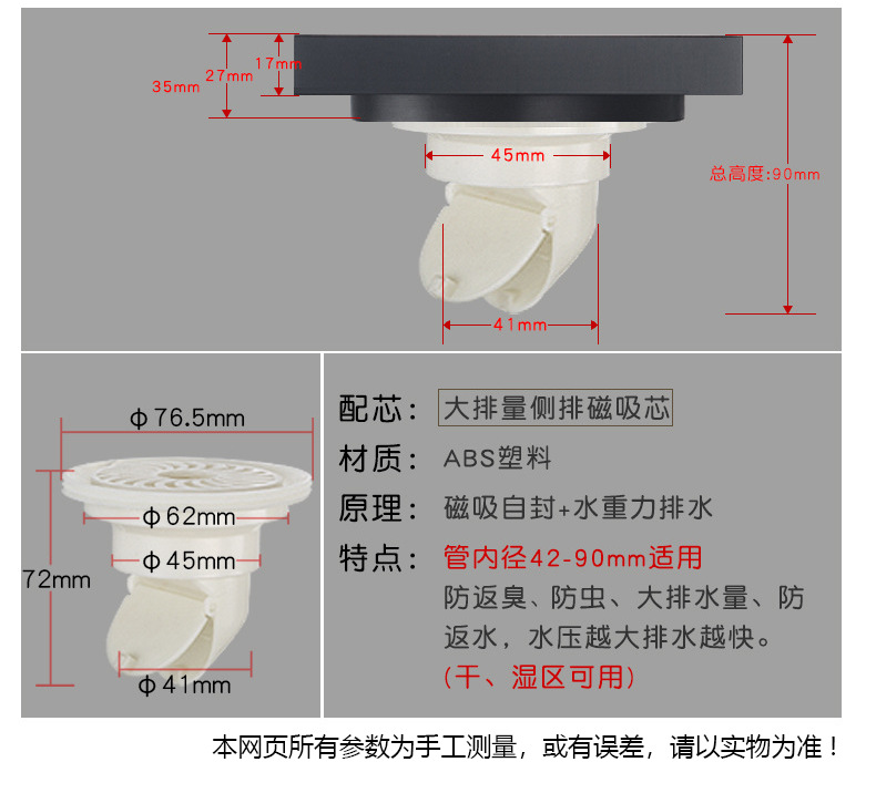 卫生间全铜防臭地漏大排量加厚长条地漏厨卫洗衣机防臭芯隐形地漏详情30