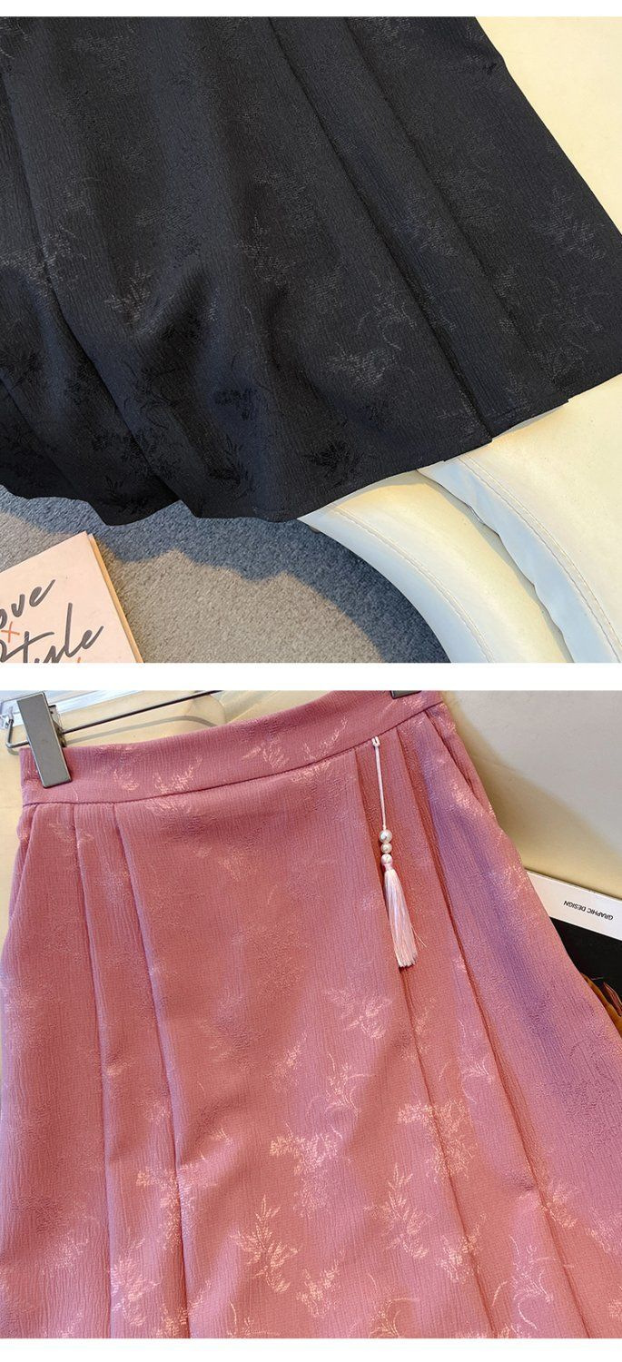 跨境货源时尚新中式提花百褶半身裙国风高腰显瘦马面长裙一件代发国潮详情18