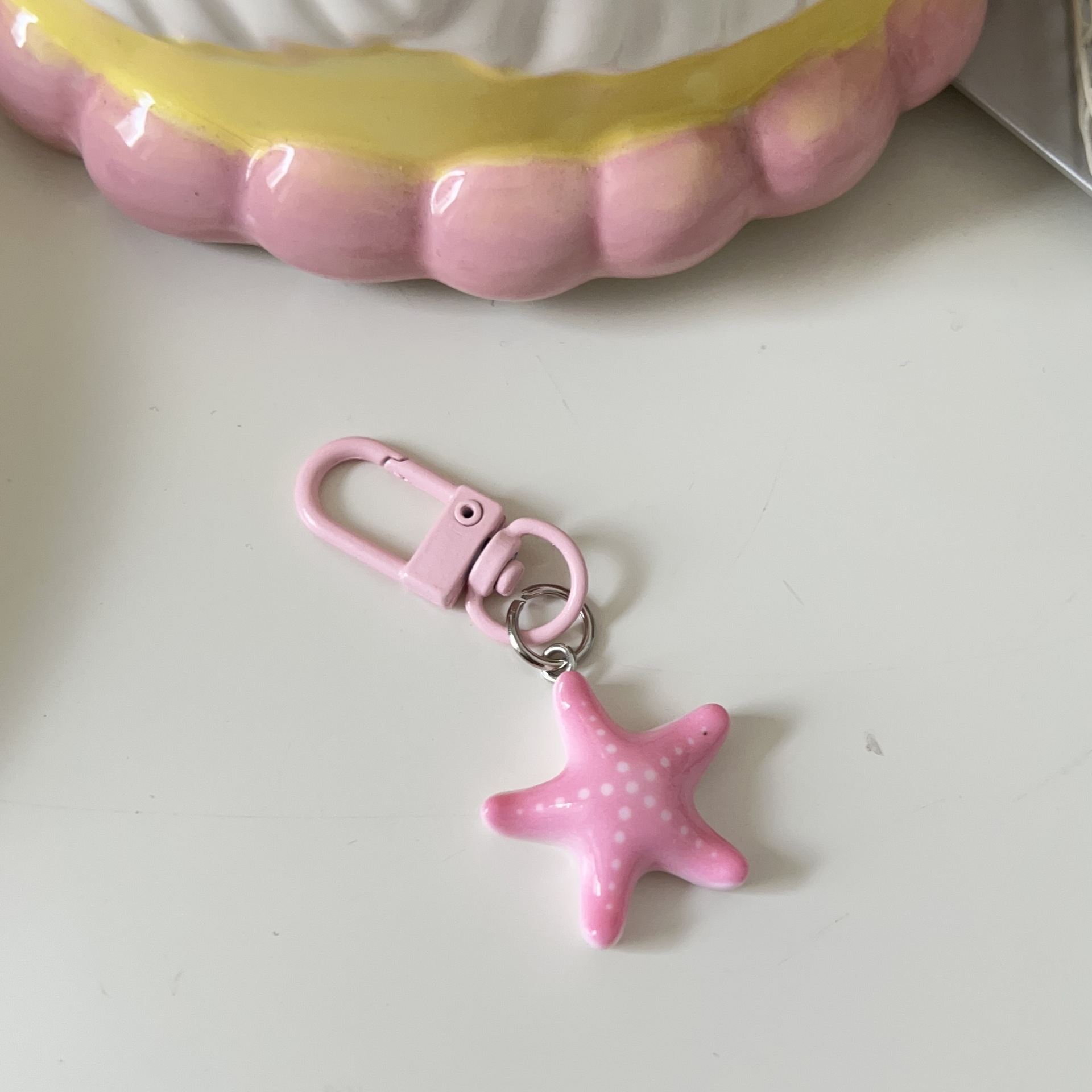 Pink and tender Marine animal keychains, cute cartoon dolphin shell pendants, ins soft and adorable starfish and jellyfish accessories pic 10