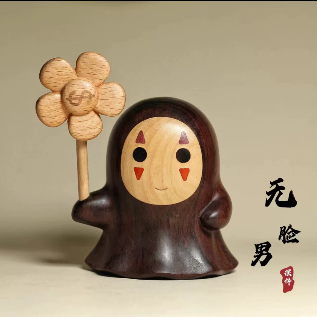 实木创意龙猫风车无脸男摆件情侣送礼客厅摆放装饰品卡通生日礼物详情29