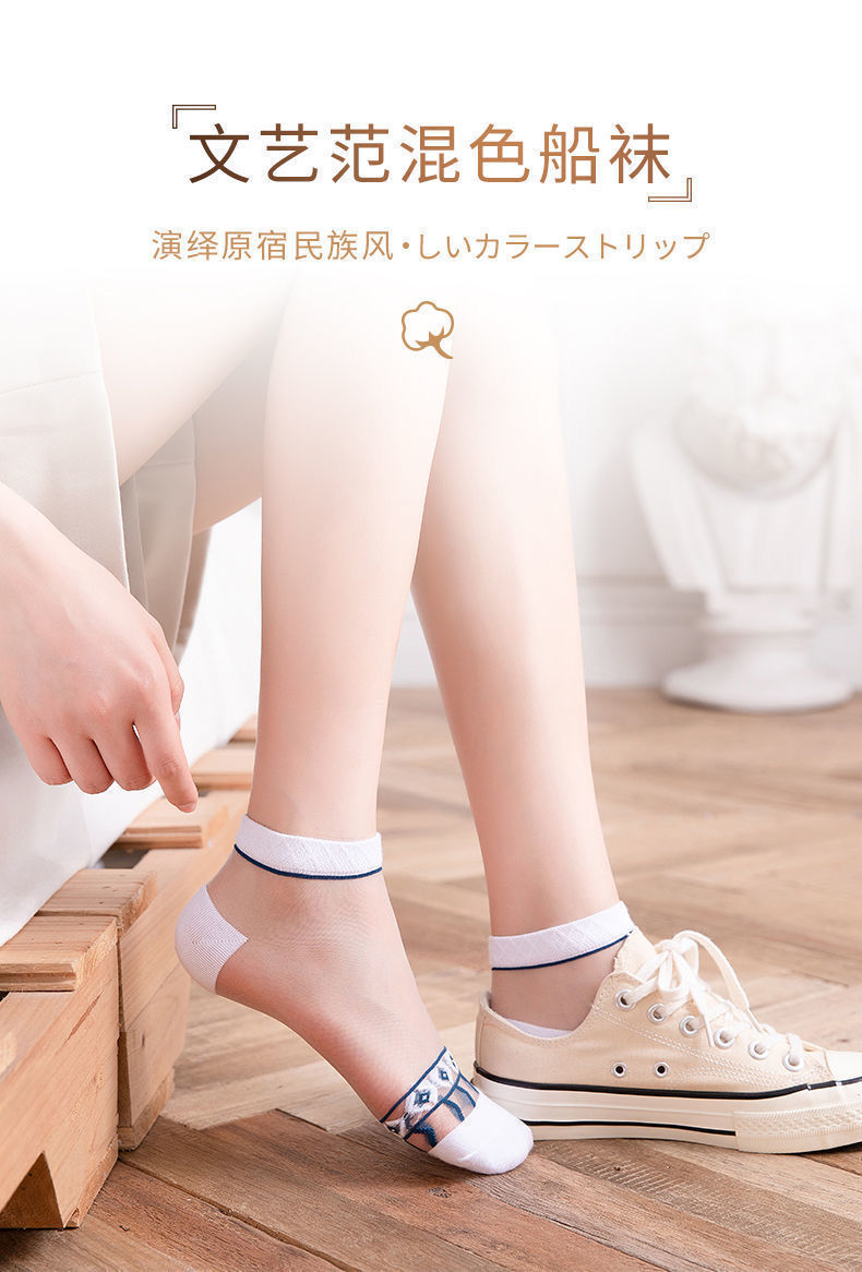 水晶玻璃丝袜子女冰丝夏季短筒船袜棉底防勾丝防汗防滑薄款浅口袜详情4