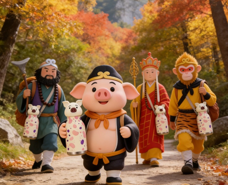 跨境新款TK亚马逊热卖创意可爱小猪卡通公仔国潮儿童女生保温杯详情8