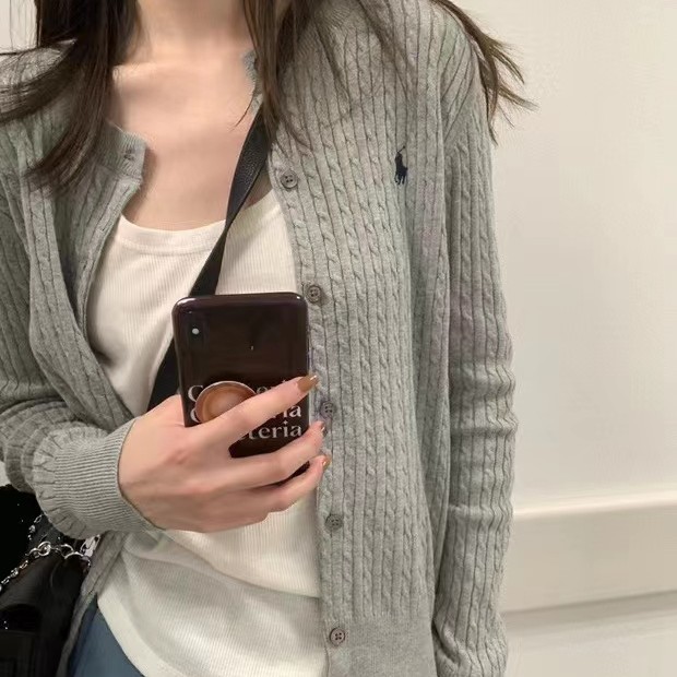 25可扫码马标拉夫女装小麻花针织开衫修身经典款polo纯色圆领外搭详情2