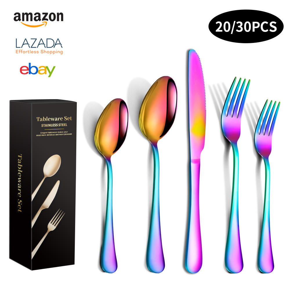 Cross-border Amazon 1010 stainless steel tableware 5 sets 20/30 pieces Western steak knife, fork and spoon set pic 5