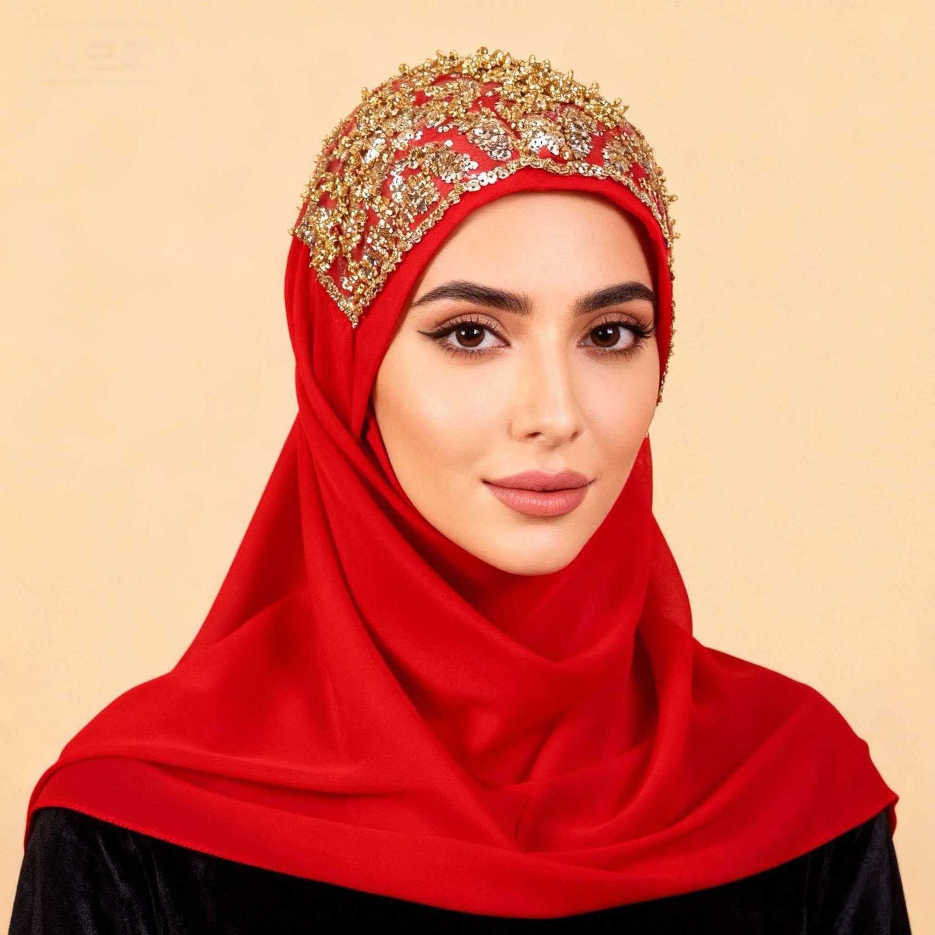 A107 New Ethnic-style headscarf, pearl chiffon, beaded long scarf, cross-border manufacturer, headscarf for export with rolled edges pic 8