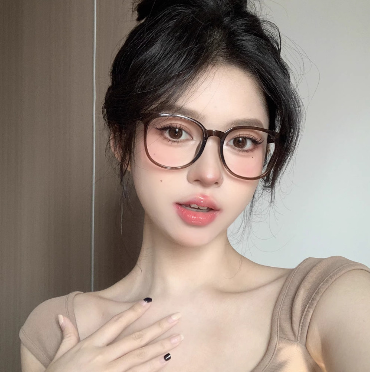 超轻素颜防蓝光眼镜架女大框网红茶色大脸显瘦配有度数冷眼镜框详情5
