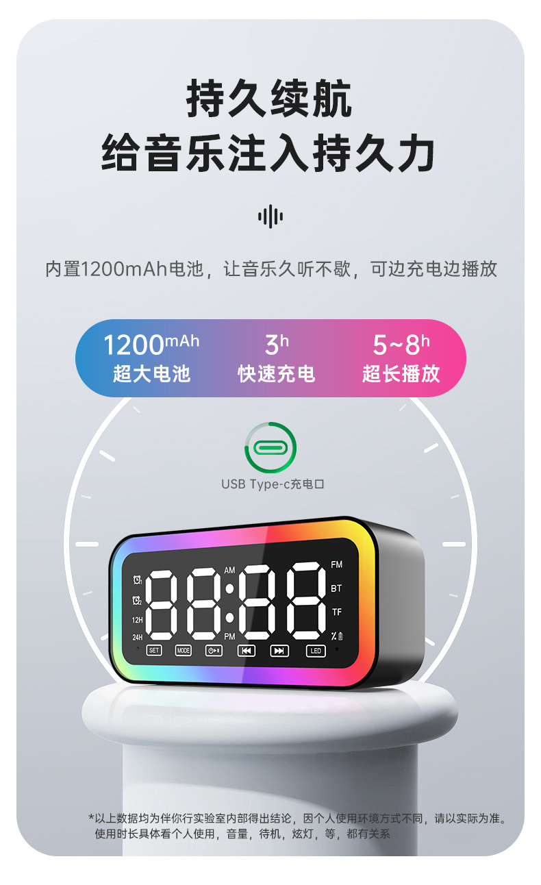 亚马逊热销蓝牙音箱 无线音箱桌面时钟电脑小音响智能语音小夜灯详情15