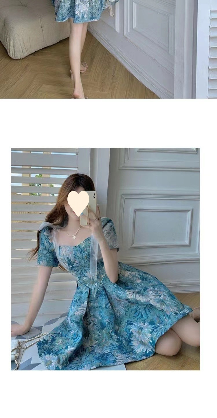 碎花连衣裙女夏法式气质收腰短裙小众蓬蓬裙设计感甜美泡泡袖裙子详情5