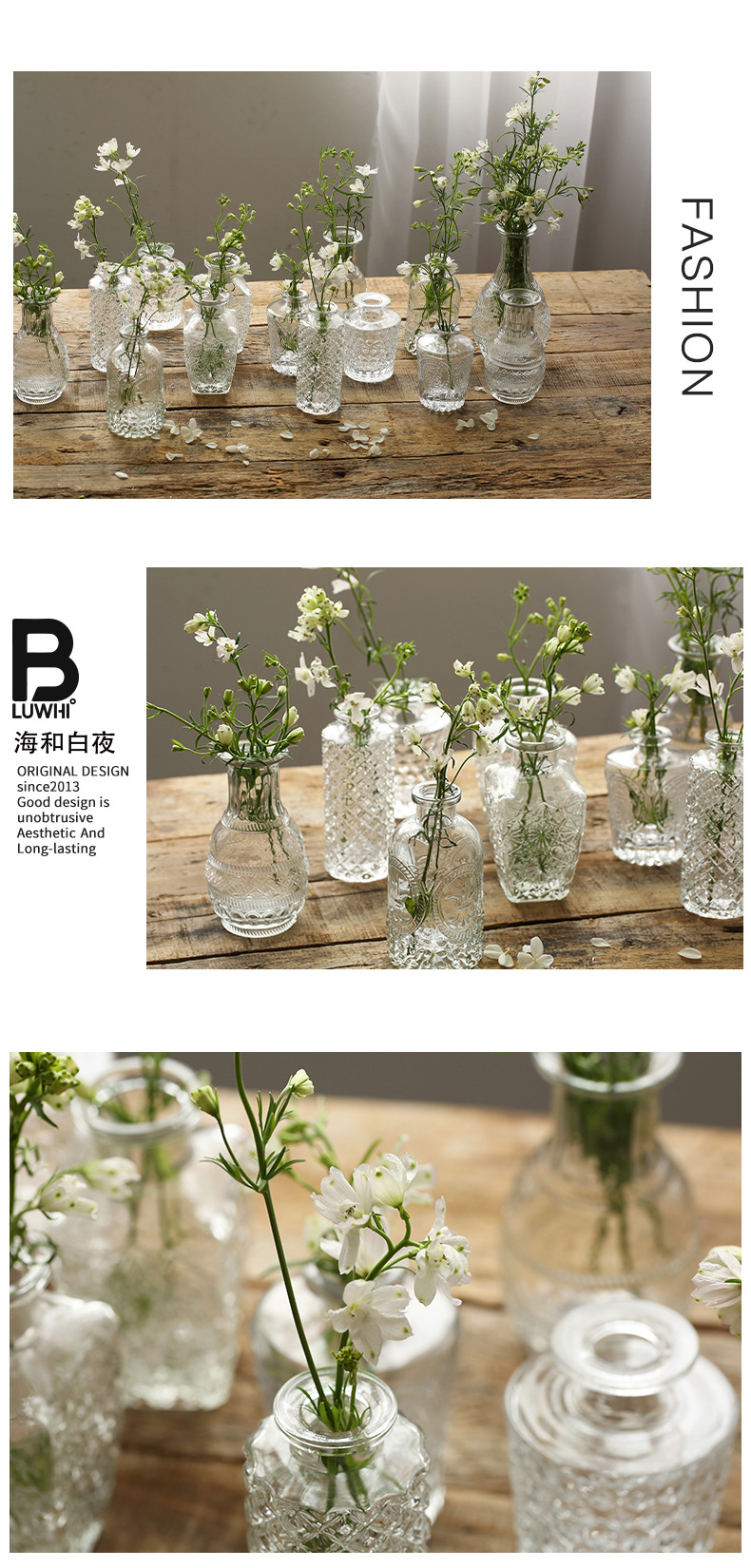 Retro light luxury embossed transparent French glass small vase, ins style home decoration, pocket-sized living room flower arrangement vase pic 15