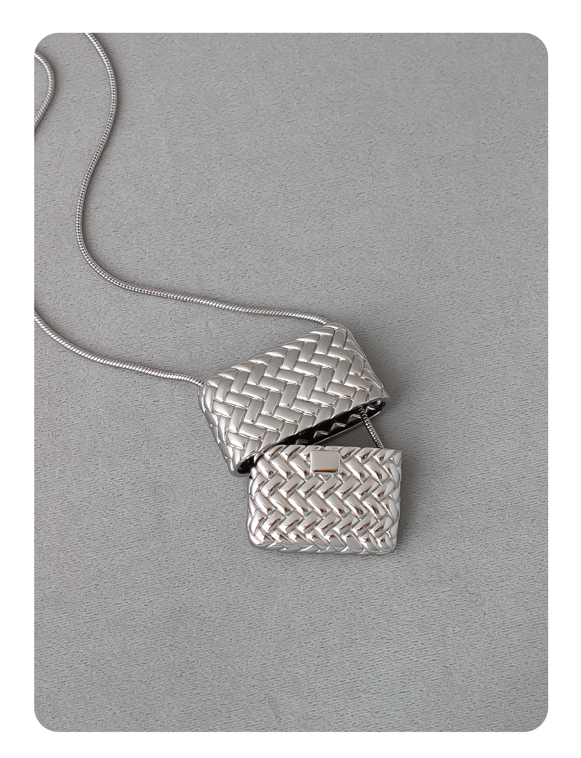 编织包包长款项链 HABI同款中古配饰时髦银色编织包包吊坠毛衣链详情3