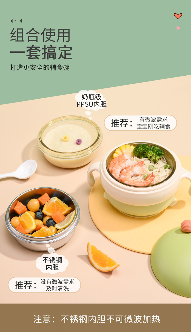 宝宝辅食碗婴幼儿辅食专用防摔儿童餐具注水保温碗喝汤吸盘碗PPSU详情6
