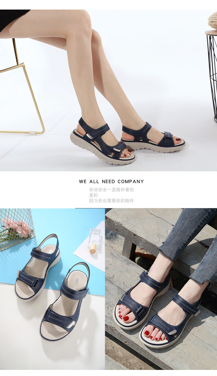 Summer 2024 new genuine leather sandals for women, sporty style, wedge and lightweight Velcro, large-sized slippers for women, one-piece consignment pic 8