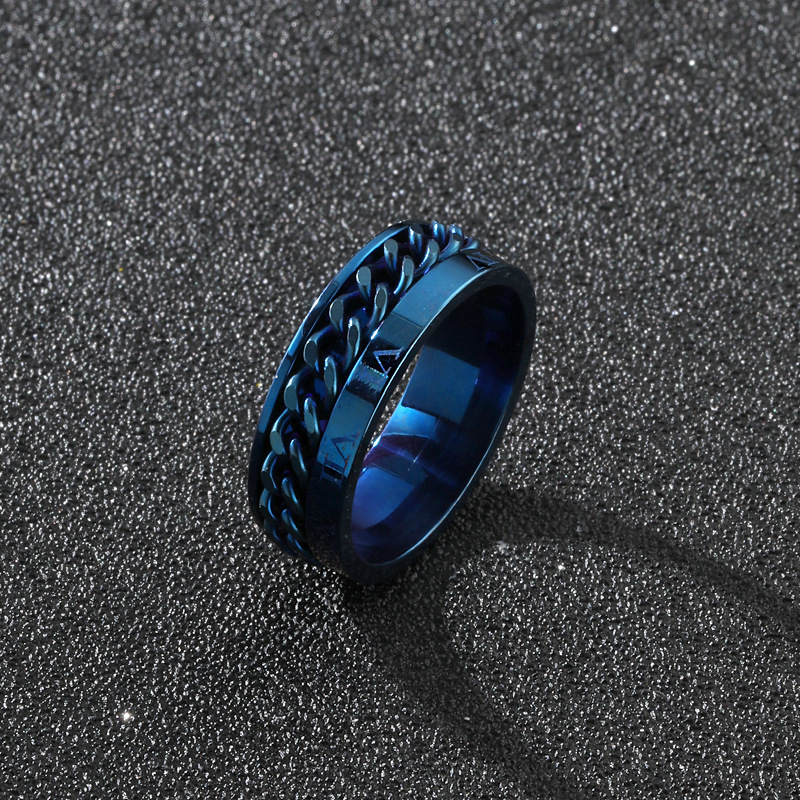 跨境欧美大气不锈钢饰品 打标罗马字可转动链条钛钢戒指 男士厂家详情9