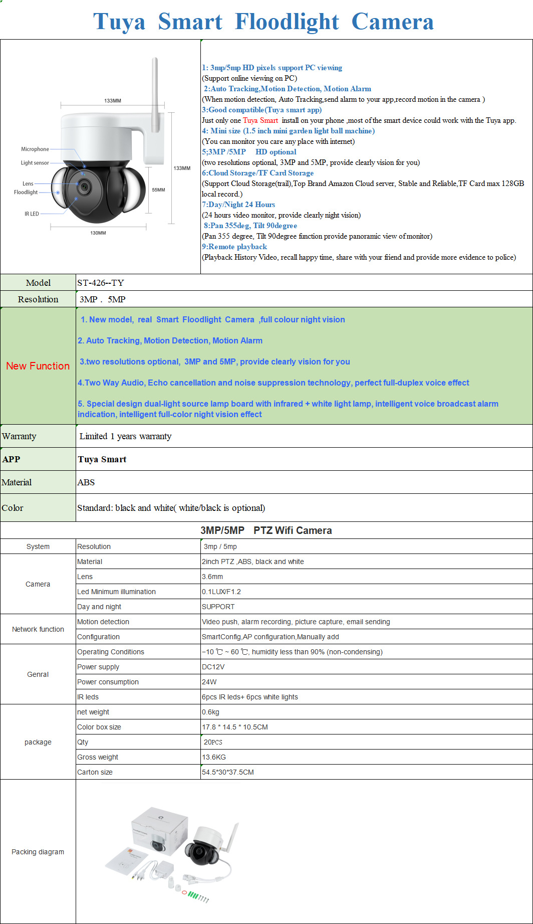 New private model: 5-megapixel high-definition night vision TUYA garden ball camera, wireless WiFi graffiti smart monitoring camera pic 20