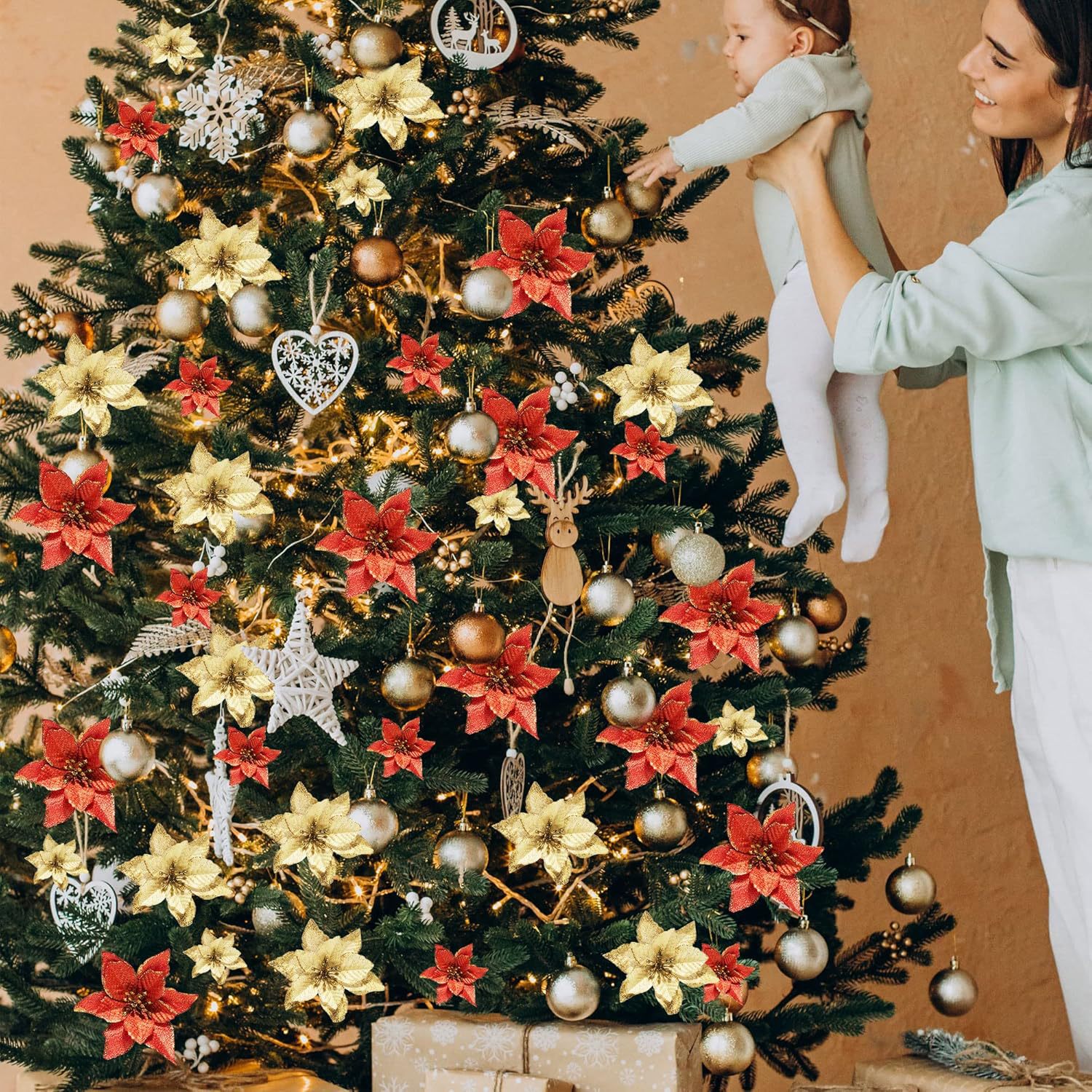 跨境仿真花圣诞花头金粉花家居装饰花环摆件装饰批发成品配件详情4