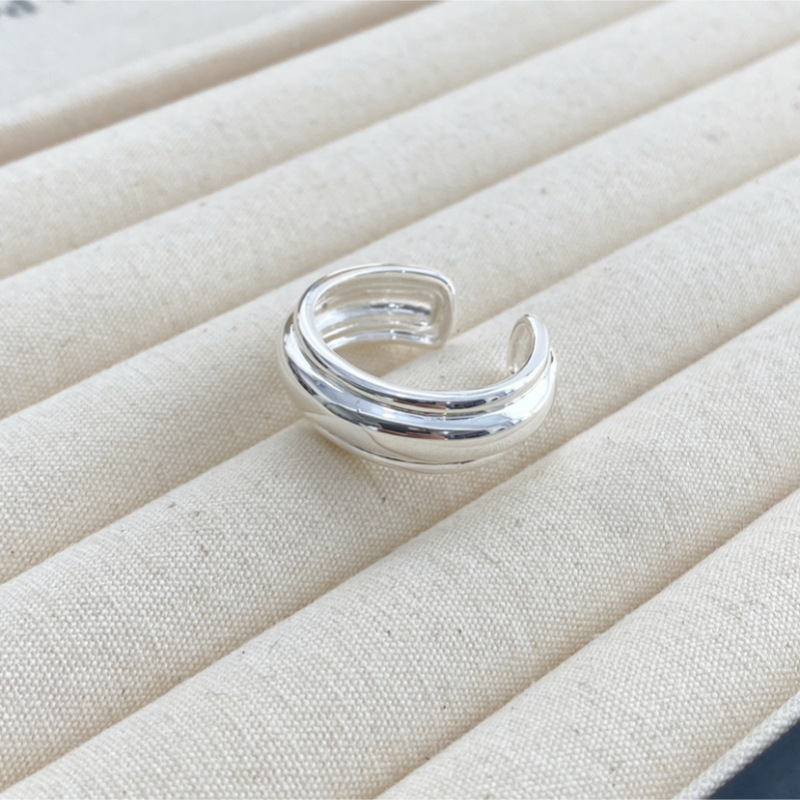 韩国博主label happyrim同款戒指女小众设计亮银色叠戴开口情侣戒详情5