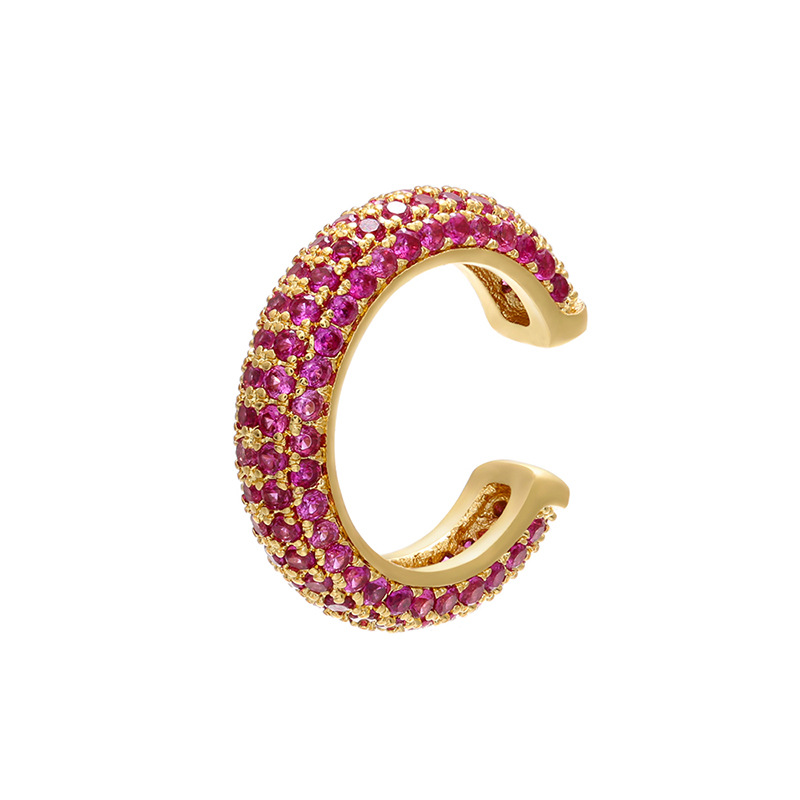 Beaded buckle jewelry, micro-inlaid color diamond ear bone clip, color zirconium simple style ear clip earrings, copper 18K gold-plated VE131 pic 14