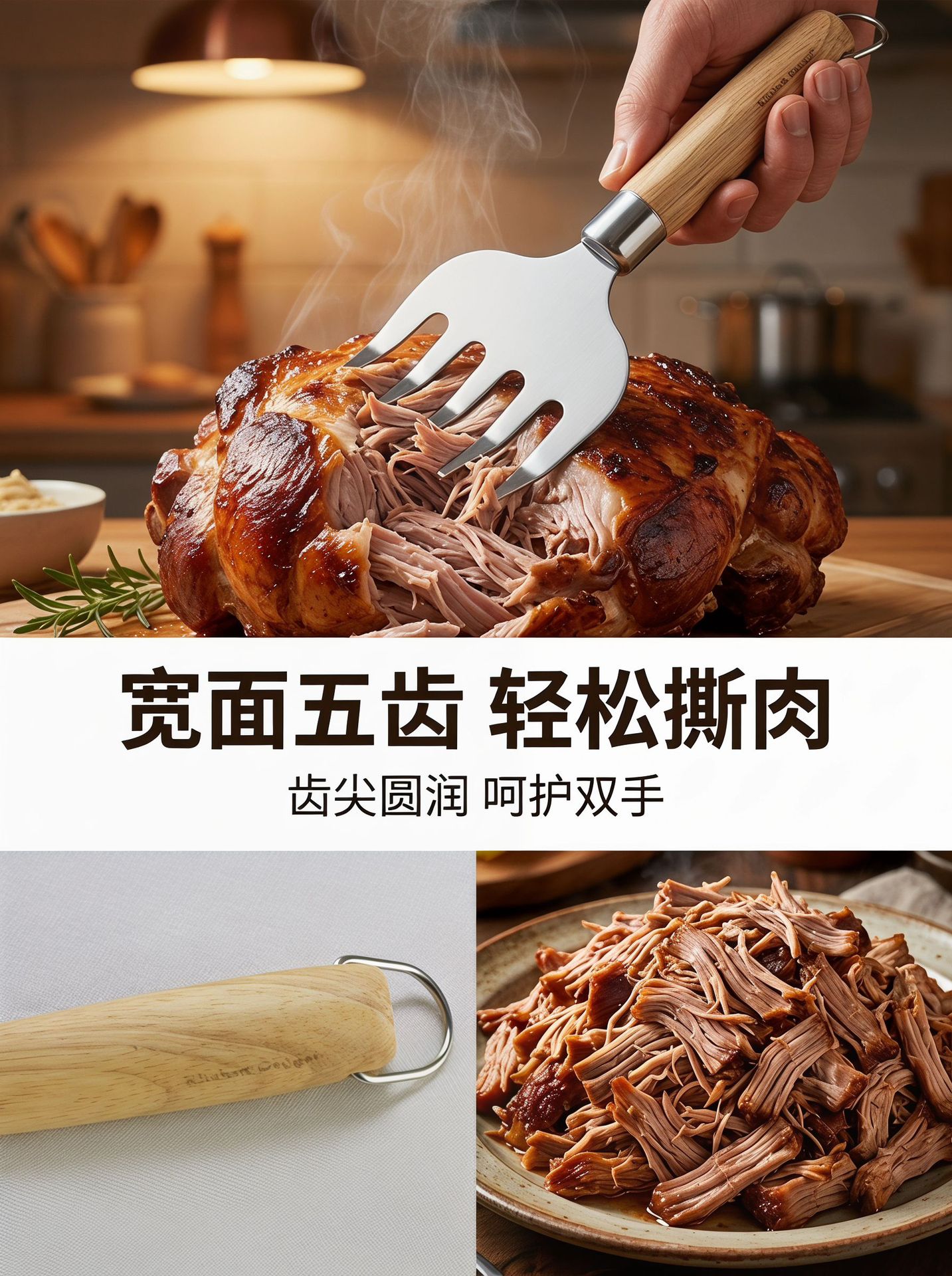 Wooden handle stainless steel cheese spatula, cheese knife, pizza knife, steak knife, meat tearing fork, kitchen baking tools pic 7