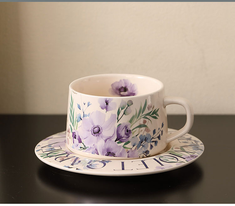 Retro rose coffee cup and saucer set, afternoon tea tea cups, household high-appearancelevel latte art designer, Internet celebrity mugs pic 5