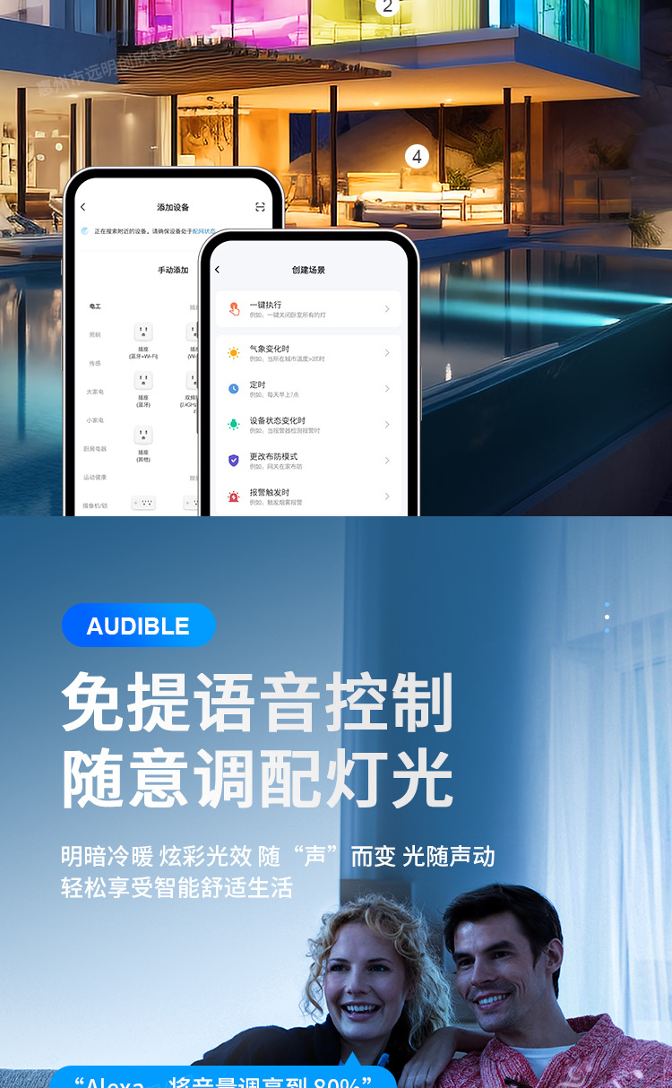 涂鸦alexa智能音箱灯幻彩一体小音响蓝牙语音控制定时防水手提灯详情6
