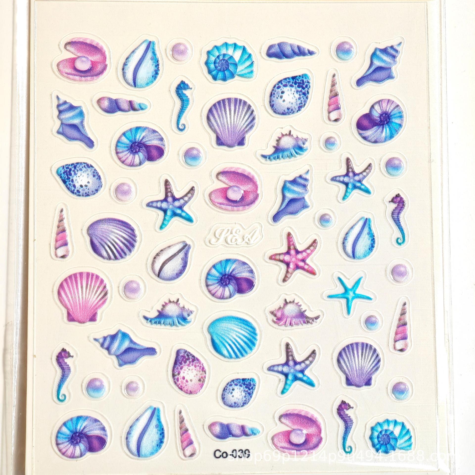 T.Nails 新款5D浮雕网红缤纷海洋贝壳光美甲贴纸立体指甲贴详情5