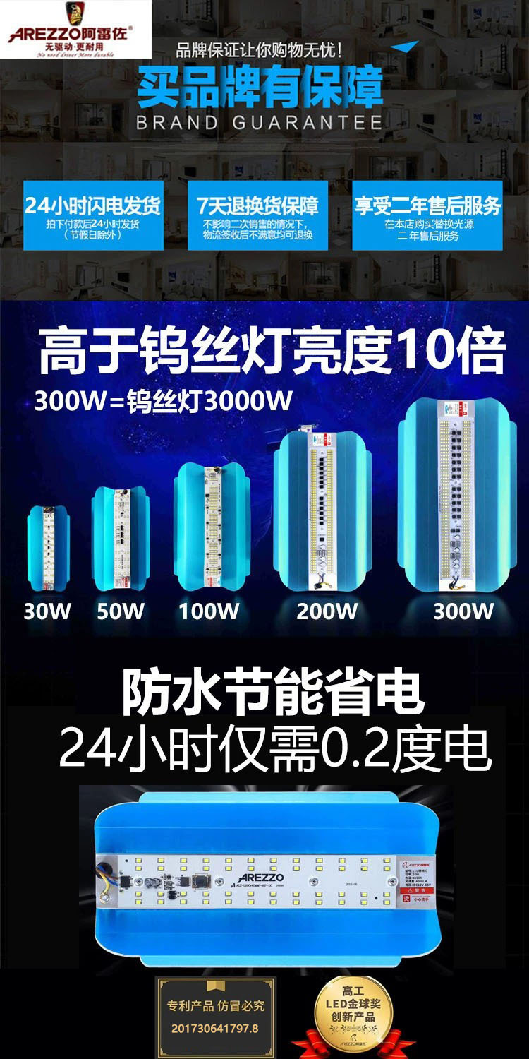 阿雷佐led碘钨灯超亮防水工地灯夜市地摊节能灯架户外投光灯1000W详情1