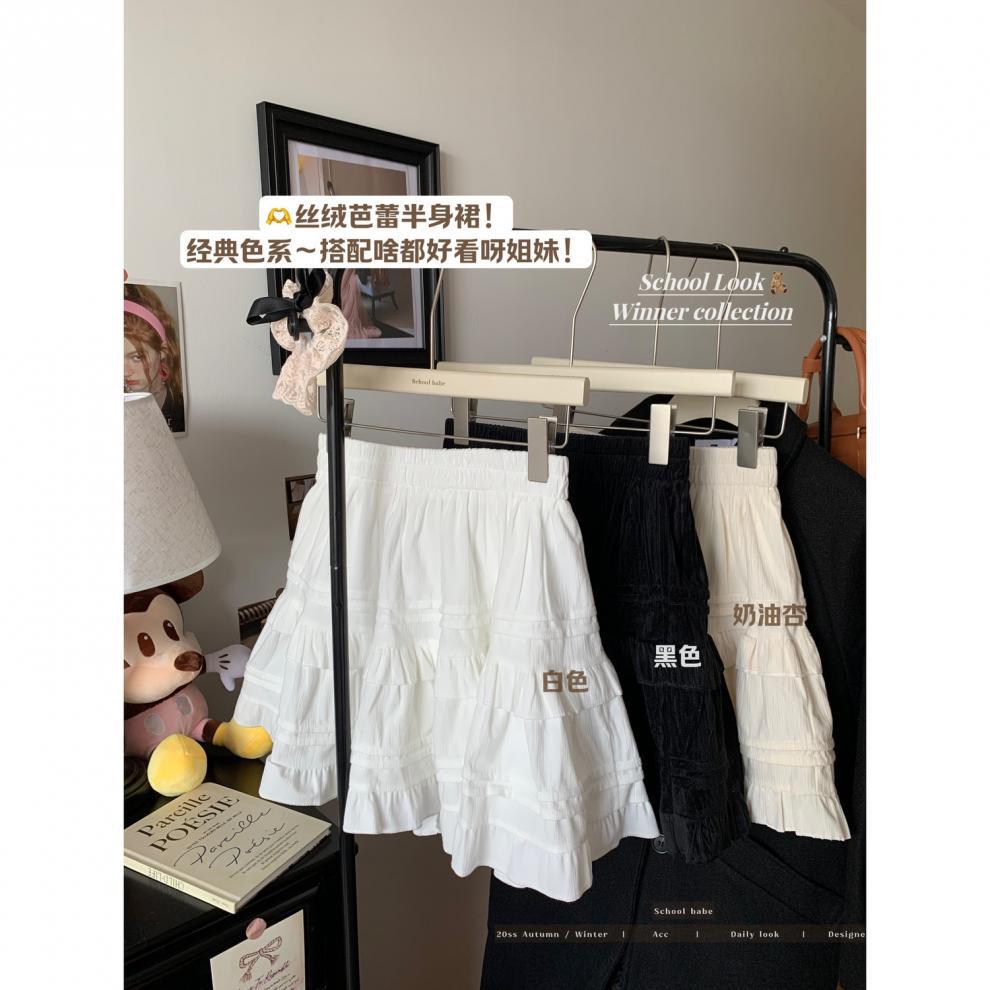 白色芭蕾风蛋糕半身裙女秋冬高腰显瘦松紧腰A字裙蓬蓬百搭短裙子详情1