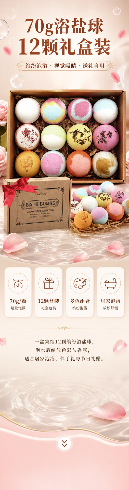 70G explosive bath salt balls, bubble bath balls, bath salt balls, 12 sets of bath balls wholesale, bathtub aromatherapy pic 3